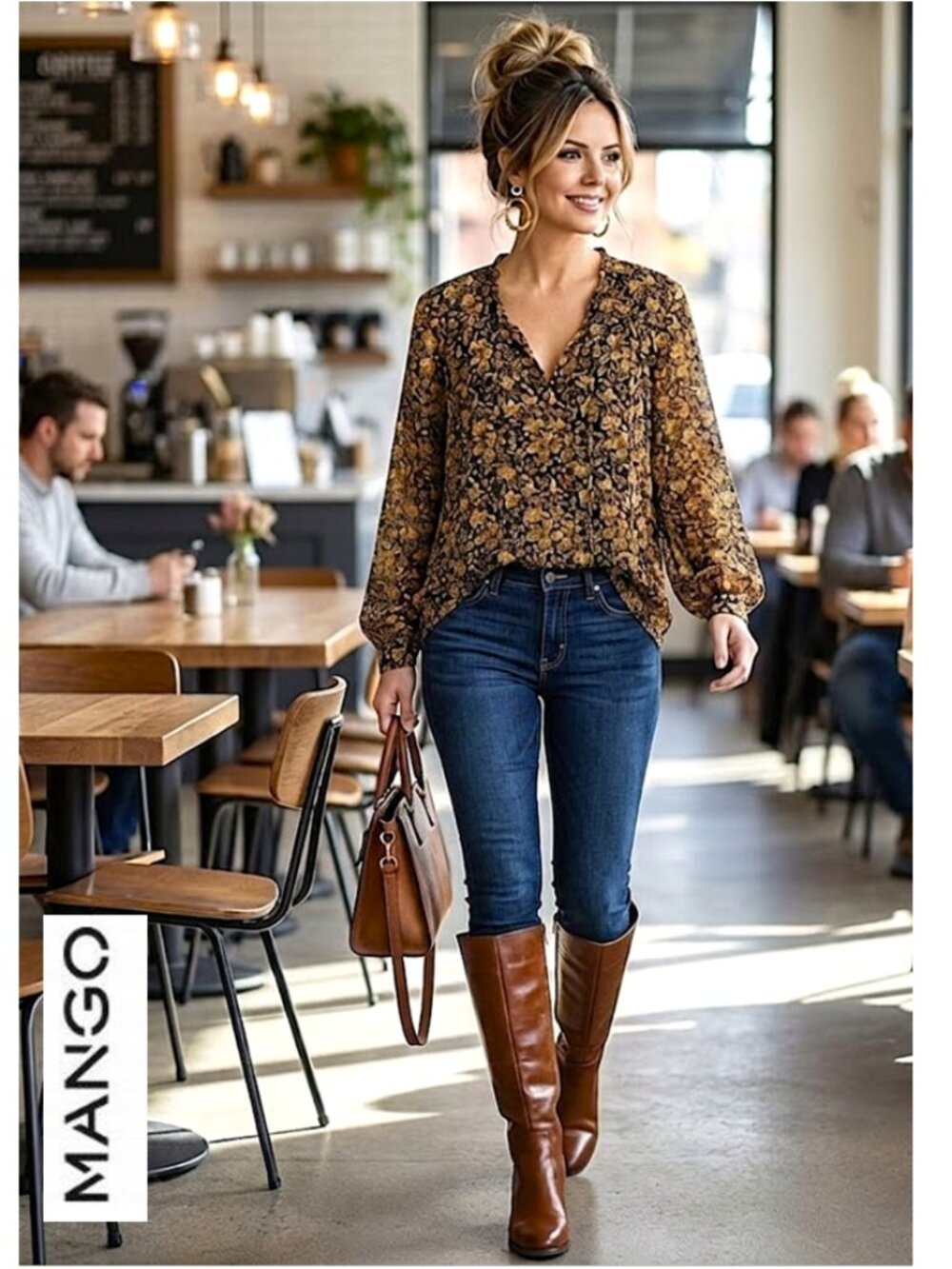 MANGO - Long sleeve lightweight floral blouse